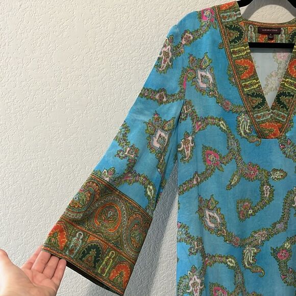 MARCHESA VOYAGE 100% Silk Paisley Print Shift Dress, Size 10 - Picture 2 of 11